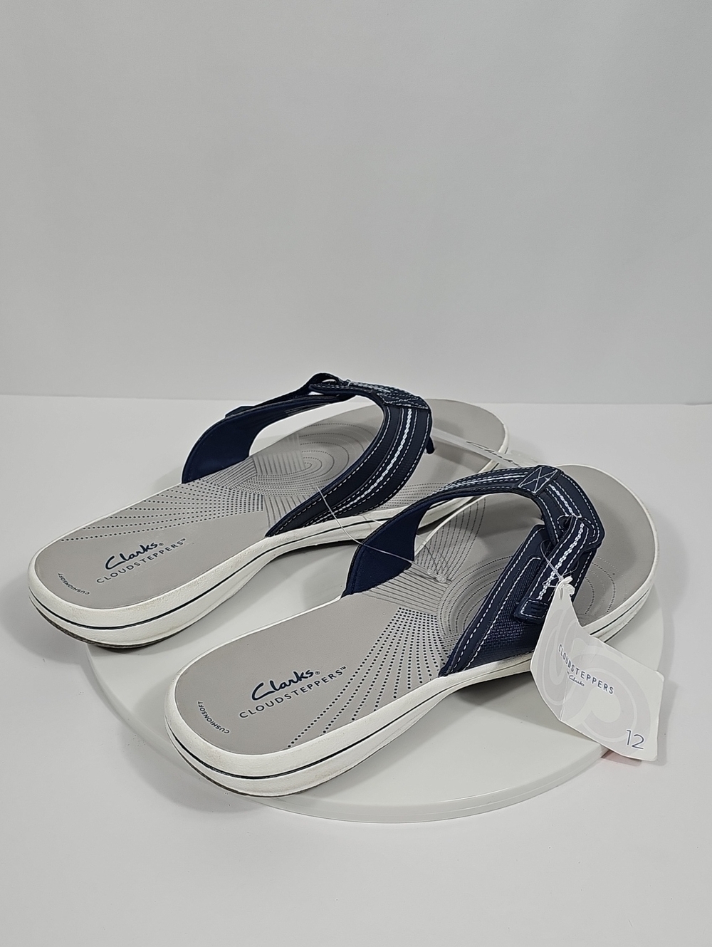 Clarks Cloudsteppers Brinkley Jazz Flip Flop Sandals Cushion Soft Navy 12 NWT - Picture 6 of 13